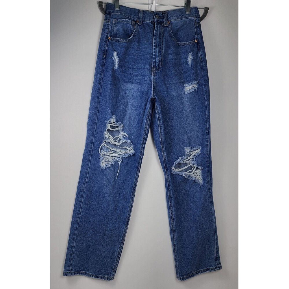Wax Jean Collection Tapered Leg Women's medium Blue High Rise Jeans Distressed